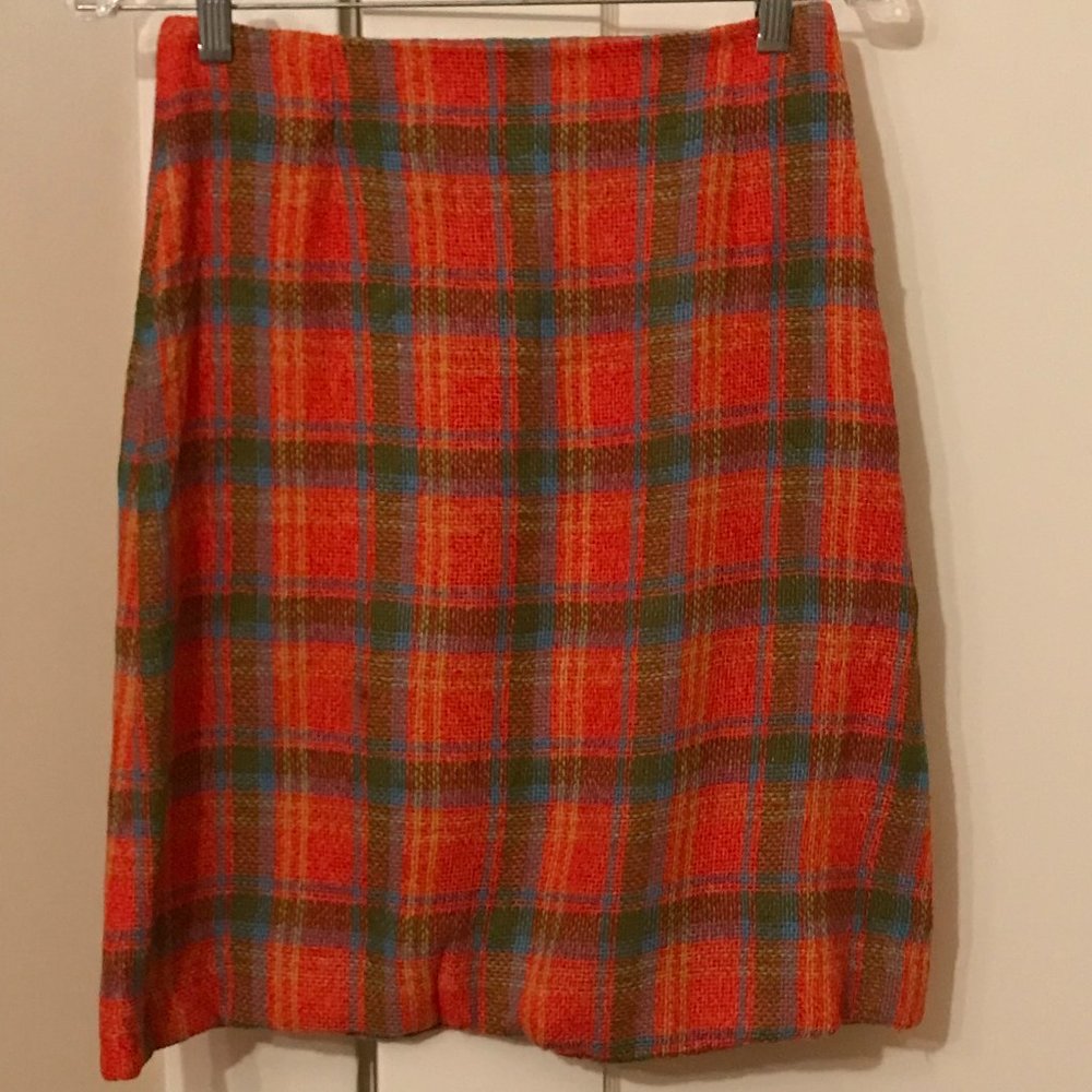 Vintage-1950s-Pencil Mini Orange Tweed Skirt-Small